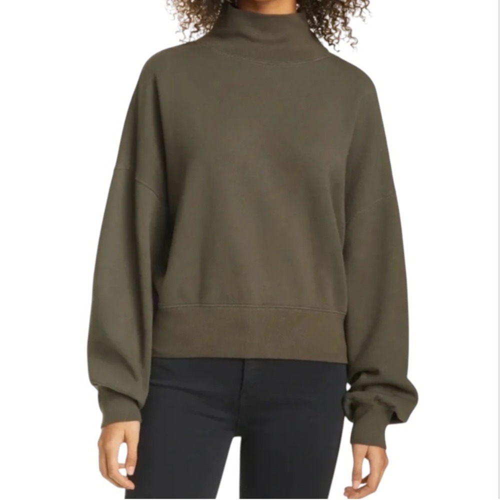 RAILS Dark Olive Green BLAIRE SWEATSHIRT TOP French Terry Fleece MOCK NECK sz L
